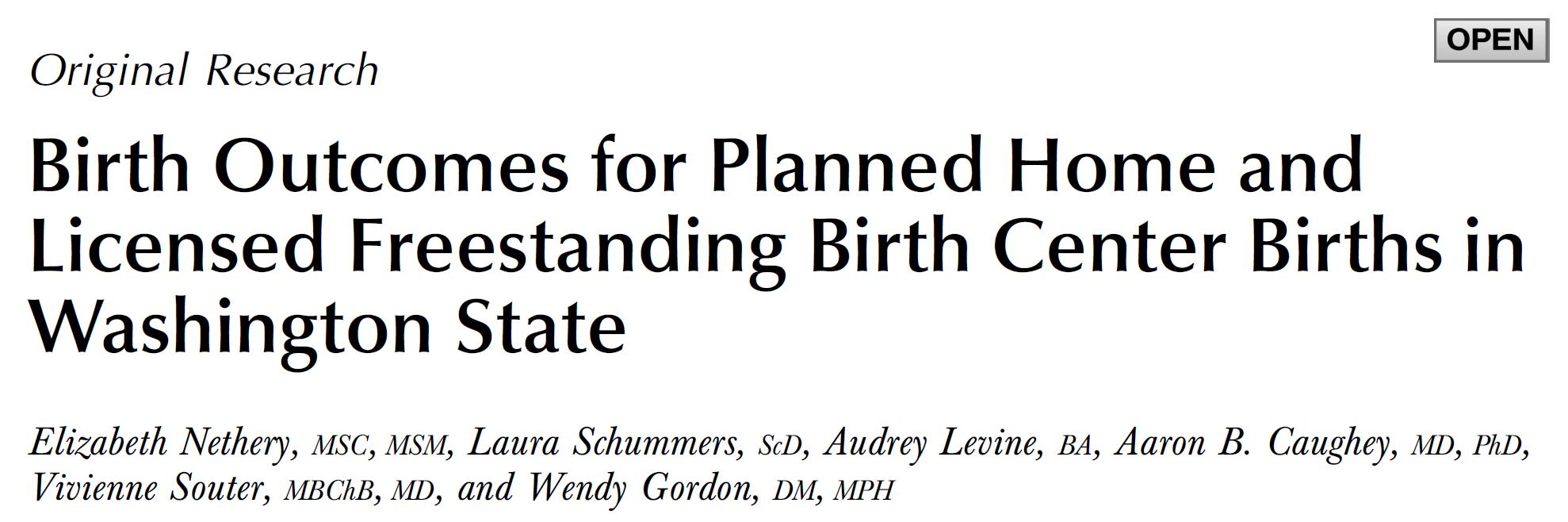 New paper – Planned home and birth center outcomes in Washington State
